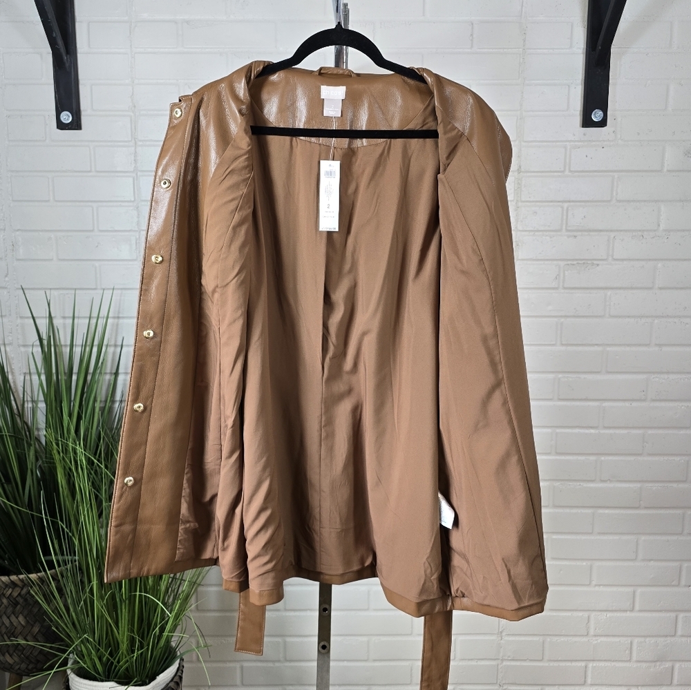 NWT Chicos Brown Coated Vegan Leather Utility Jacket Size 2 - Picture 10 of 12